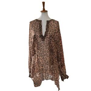 Faith Connexion Leopard Silk Tunic Blouse – 100% Silk, Size M, Made in Italy